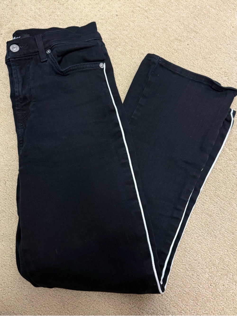 7 For All Mankind Skinny Kick Crop Black Jeans with White Trim